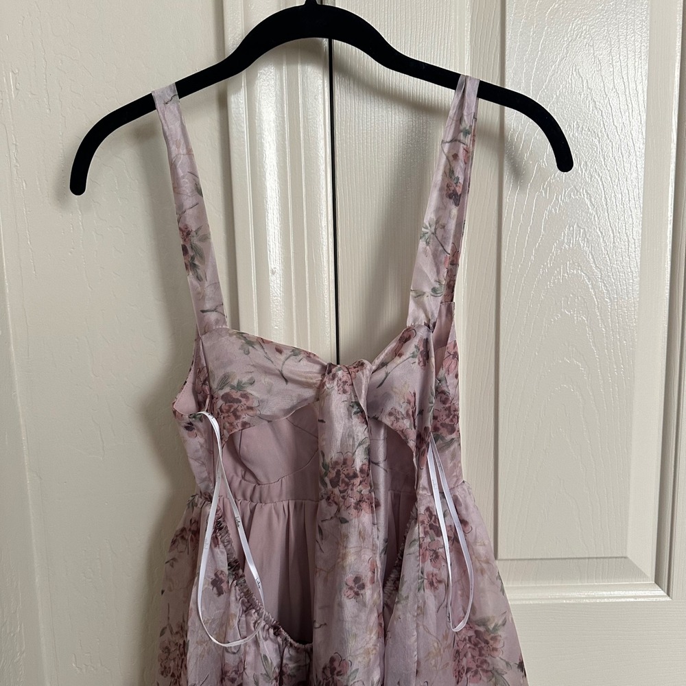 Lulus Marvelously Darling‎ Mauve Floral Organza Tiered Backless Midi Dress NWT S - Picture 5 of 13